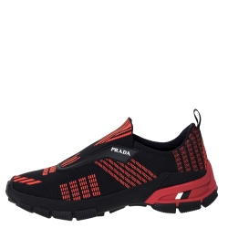 Prada Black/Orange Knit Fabric Cross Action Sneakers Size 41