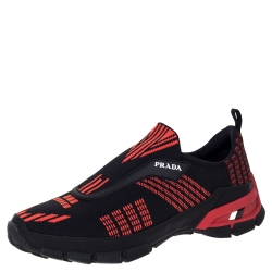 Prada Black/Orange Knit Fabric Cross Action Sneakers Size 41