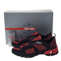 Prada Black/Orange Knit Fabric Cross Action Sneakers Size 41