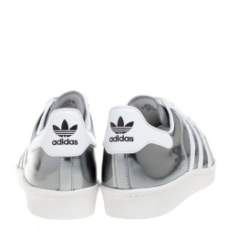 Prada x Adidas Silver/White Leather Superstar Low Top Sneakers Size 44 2/3