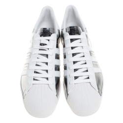 Prada x Adidas Silver/White Leather Superstar Low Top Sneakers Size 44 2/3