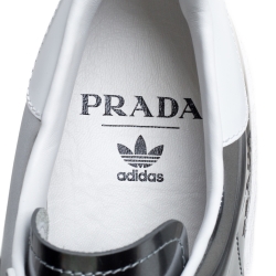 Prada x Adidas Silver/White Leather Superstar Low Top Sneakers Size 44 2/3