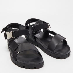 Prada Black Leather Tape Strap Flat Sandals Size 45