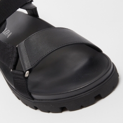 Prada Black Leather Tape Strap Flat Sandals Size 45