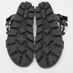 Prada Black Leather Tape Strap Flat Sandals Size 45