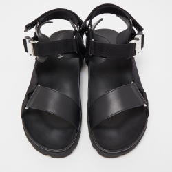 Prada Black Leather Tape Strap Flat Sandals Size 45