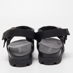 Prada Black Leather Tape Strap Flat Sandals Size 45