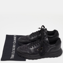 Prada Black Leather and Fabric Low Top Sneakers Size 40