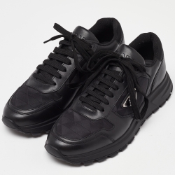 Prada Black Leather and Fabric Low Top Sneakers Size 40