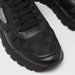 Prada Black Leather and Fabric Low Top Sneakers Size 40