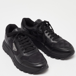 Prada Black Leather and Fabric Low Top Sneakers Size 40