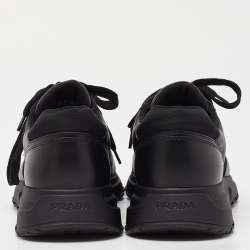 Prada Black Leather and Fabric Low Top Sneakers Size 40