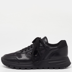 Prada Black Leather and Fabric Low Top Sneakers Size 40