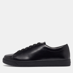 Prada Black Brushed Leather Low Top Sneakers Size 42