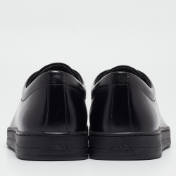 Prada Black Brushed Leather Low Top Sneakers Size 42