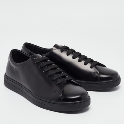 Prada Black Brushed Leather Low Top Sneakers Size 42