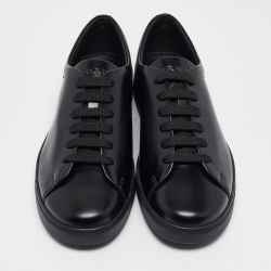 Prada Black Brushed Leather Low Top Sneakers Size 42