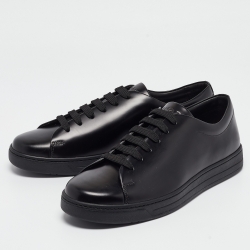 Prada Black Brushed Leather Low Top Sneakers Size 42