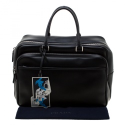 Prada Black Leather Piped Briefcase