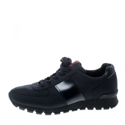 Pre Owned Prada Sport Dark Blue Canvas and Leather Sneakers Size 42.5