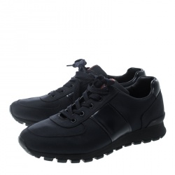 Pre Owned Prada Sport Dark Blue Canvas and Leather Sneakers Size 42.5