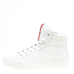 Pre Owned Prada Sport White Leather High Top Sneakers Size 41