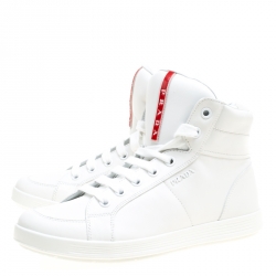 Pre Owned Prada Sport White Leather High Top Sneakers Size 41