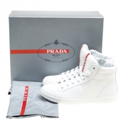 Pre Owned Prada Sport White Leather High Top Sneakers Size 41