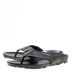Prada Sport Black Leather Thong Sandals Size 45
