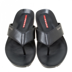 Prada Sport Black Leather Thong Sandals Size 45