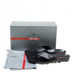 Prada Sport Black Leather Thong Sandals Size 45