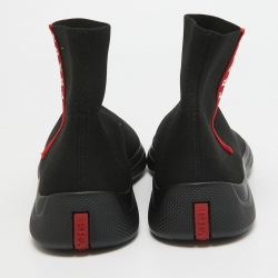 Pre Owned Prada Sport Black Knit Fabric High Top Sneakers Size 42.5