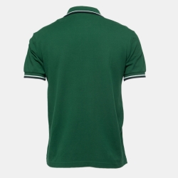 Pre Owned Prada Sport Green Honeycomb Knit Striped Trim Detail Polo T-Shirt M