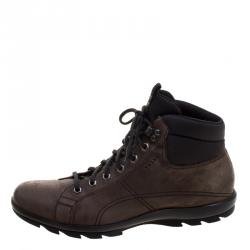 Pre Owned Prada Sport Graphite Brown Leather High Top Hiking Boots Size 42