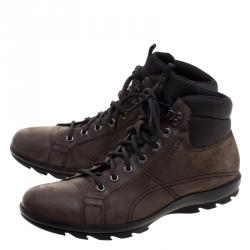Pre Owned Prada Sport Graphite Brown Leather High Top Hiking Boots Size 42