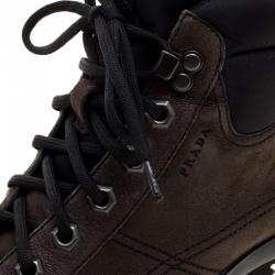 Pre Owned Prada Sport Graphite Brown Leather High Top Hiking Boots Size 42
