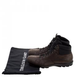 Pre Owned Prada Sport Graphite Brown Leather High Top Hiking Boots Size 42