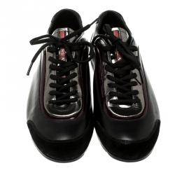 Pre Owned Prada Sport Black/Silver Leather and Suede Sneakers Size 42