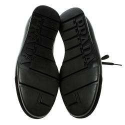 Pre Owned Prada Sport Black/Silver Leather and Suede Sneakers Size 42