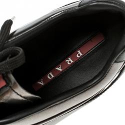 Pre Owned Prada Sport Black/Silver Leather and Suede Sneakers Size 42