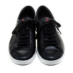 Prada Sport Black Leather Low Top Sneakers Size 42.5