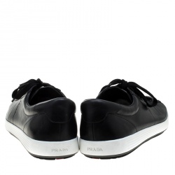 Prada Sport Black Leather Low Top Sneakers Size 42.5