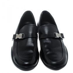Pre Owned Prada Sport Black Leather Buckle Detail Loafers Size 43