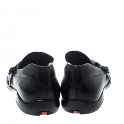 Pre Owned Prada Sport Black Leather Buckle Detail Loafers Size 43