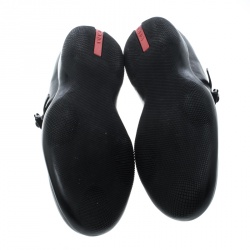 Pre Owned Prada Sport Black Leather Buckle Detail Loafers Size 43