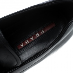 Pre Owned Prada Sport Black Leather Buckle Detail Loafers Size 43