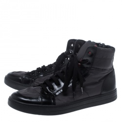 Prada Grey/Black Nylon and Leather High Top Lace Up Sneakers Size 44
