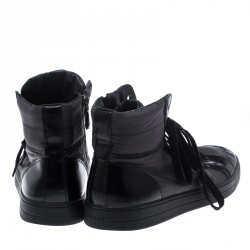 Prada Grey/Black Nylon and Leather High Top Lace Up Sneakers Size 44