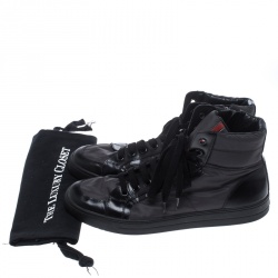 Prada Grey/Black Nylon and Leather High Top Lace Up Sneakers Size 44