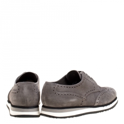 Pre Owned Prada Grey Brogue Suede Wingtip Detail Derby Sneakers Size 43.5